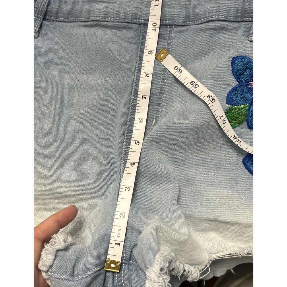 No Boundaries Y2K Denim Overalls Shorts Embroidered Flowers Pockets Sz Small Med - Picture 10 of 10